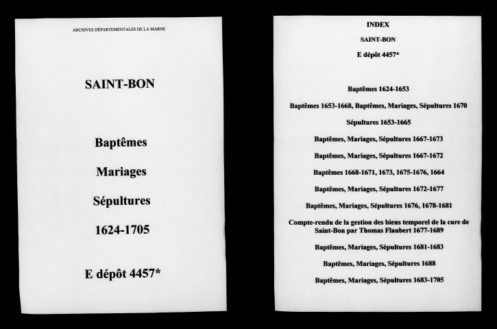 Saint-Bon. Baptêmes, mariages, sépultures 1624-1705