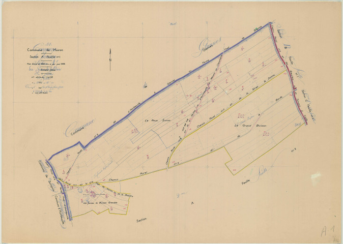 Huiron (51295). Section A1 échelle 1/2500, plan mis à jour pour 1956, plan non régulier (papier)