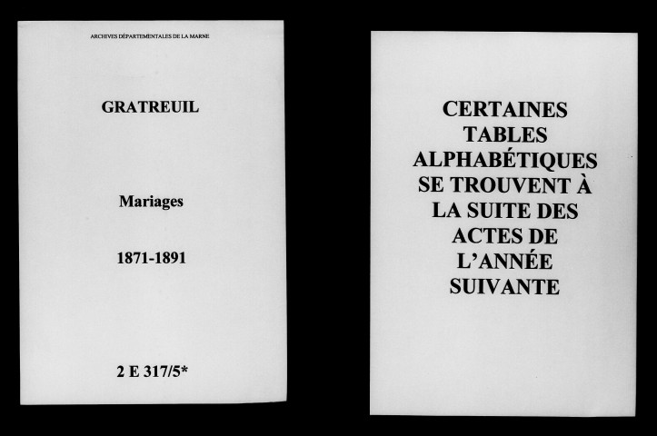 Gratreuil. Mariages 1871-1891