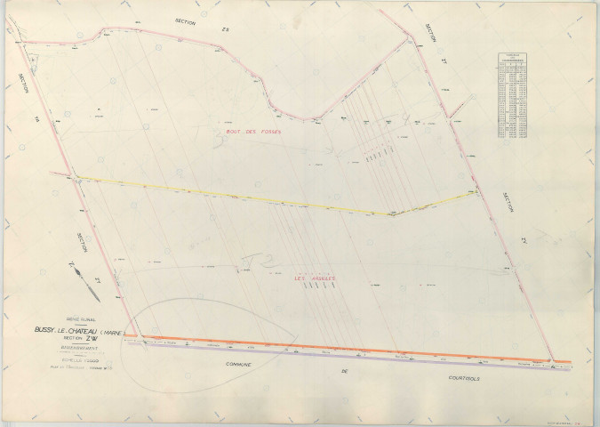 Bussy-le-Château (51097). Section ZW 1 échelle 1/2000, plan remembré pour 1969, plan régulier (papier armé)