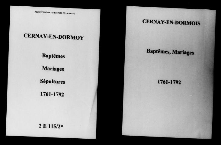 Cernay-en-Dormois. Baptêmes, mariages, sépultures 1761-1792