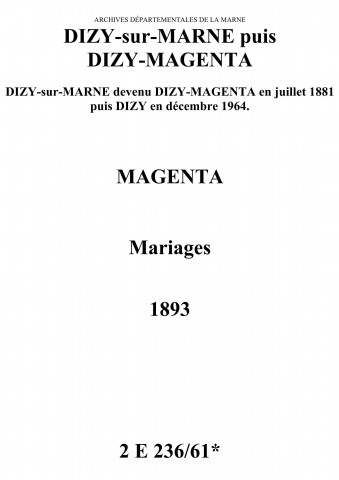 Magenta. Dizy-Magenta. Mariages 1893