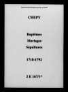 Chepy. Baptêmes, mariages, sépultures 1718-1792