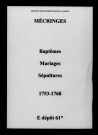 Mécringes. Baptêmes, mariages, sépultures 1753-1768