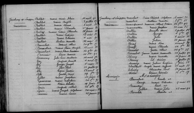 Jonchery-sur-Suippe. Table décennale 1883-1892