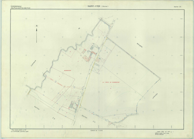 Saint-Utin (51520). Section ZE échelle 1/1000, plan remembré pour 1976, plan régulier (papier armé)