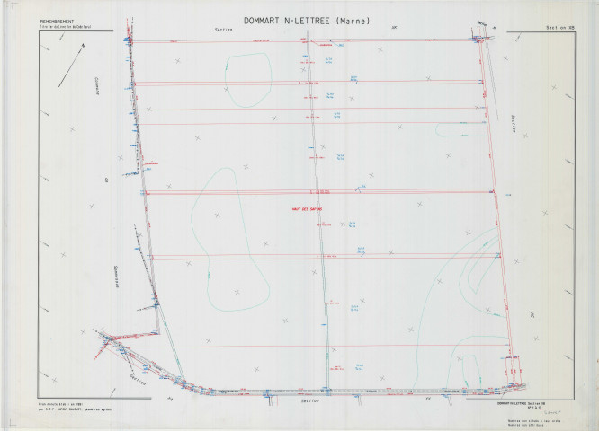 Dommartin-Lettrée (51212). Section XB échelle 1/2000, plan remembré pour 1991, plan régulier (calque)