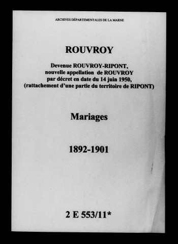 Rouvroy. Mariages 1892-1901