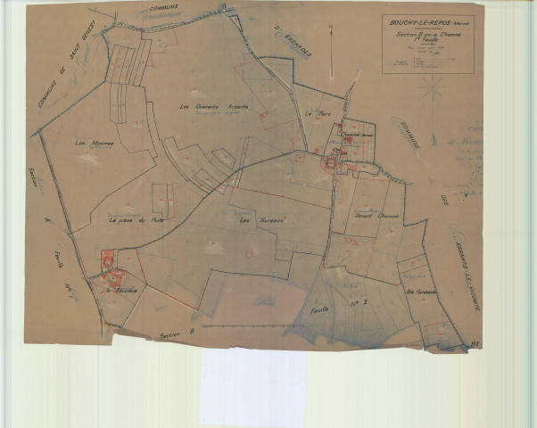 Bouchy-Saint-Genest (51071). Section B1 1 échelle 1/2500, plan mis à jour pour 01/01/1932, non régulier (calque)