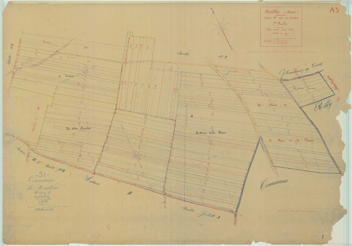 Montbré (51375). Section A3 échelle 1/1250, plan mis à jour pour 1936, plan non régulier (papier).