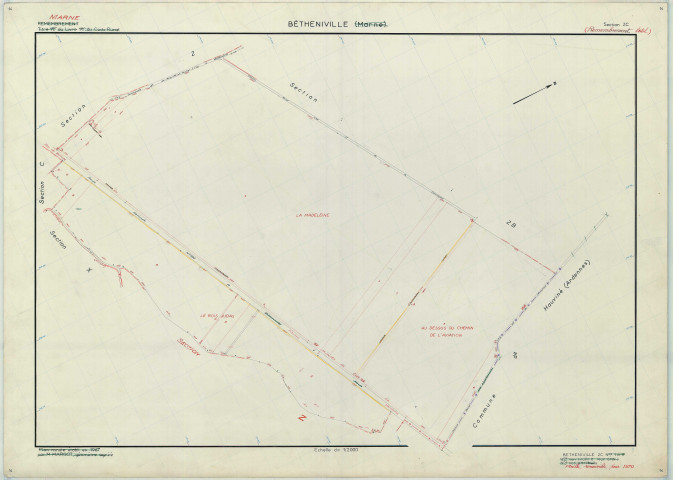 Bétheniville (51054). Section ZC échelle 1/2000, plan renouvelé pour 1970, plan régulier (papier armé).