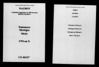 Nauroy. Naissances, mariages, décès 1793-an X