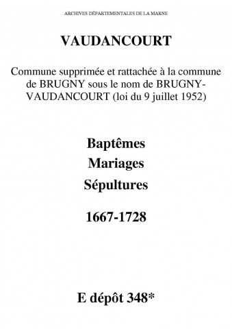 Vaudancourt. Baptêmes, mariages, sépultures 1667-1728