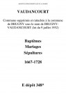 Vaudancourt. Baptêmes, mariages, sépultures 1667-1728