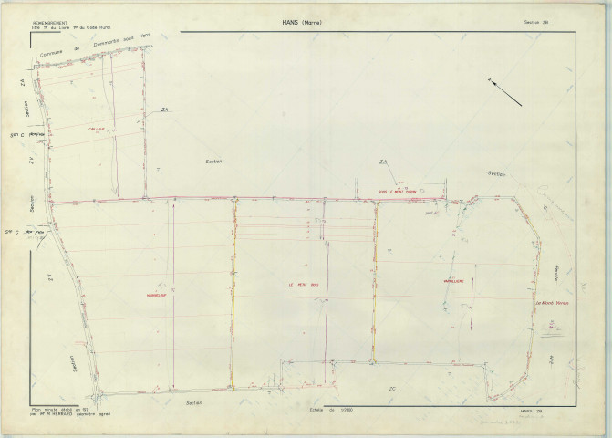 Hans (51283). Section ZB échelle 1/2000, plan remembré pour 1974, plan régulier (papier armé)