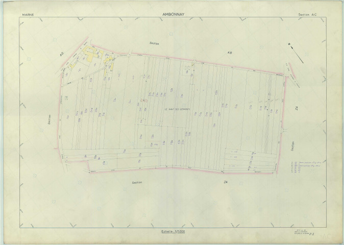 Ambonnay (51007). Section AC échelle 1/1000, plan renouvelé pour 1965, plan régulier (papier armé).