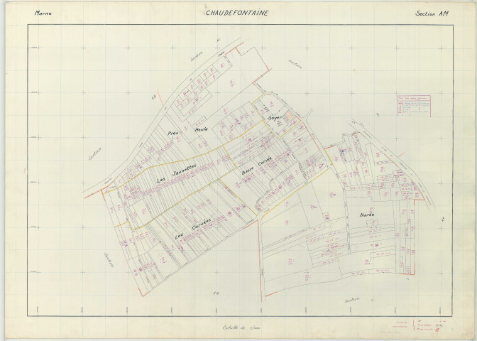 Chaudefontaine (51139). Section AM échelle 1/1000, plan renouvelé pour 1968, plan régulier (papier armé)