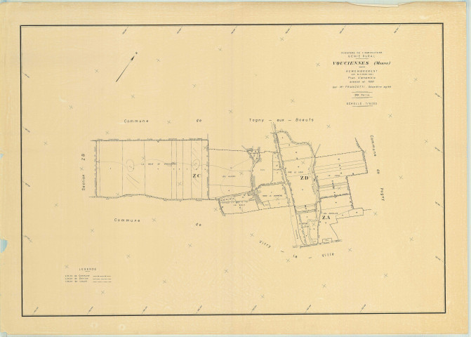 Vitry-la-Ville (51648). Tableau d'assemblage échelle 1/5000, plan remembré pour 1967 (Tableau d'assemblage 2e partie), plan régulier (papier)