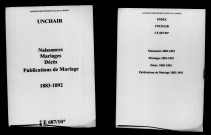 Unchair. Naissances, mariages, décès, publications de mariage 1883-1892