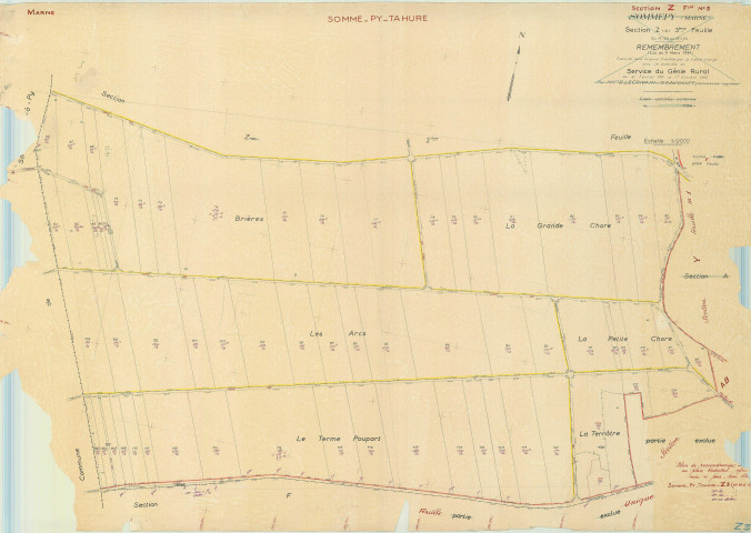 Sommepy-Tahure (51544). Section Z3 échelle 1/2000, plan remembré pour 1956, plan régulier (papier)