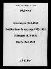 Prunay. Naissances, publications de mariage, mariages, décès 1823-1832