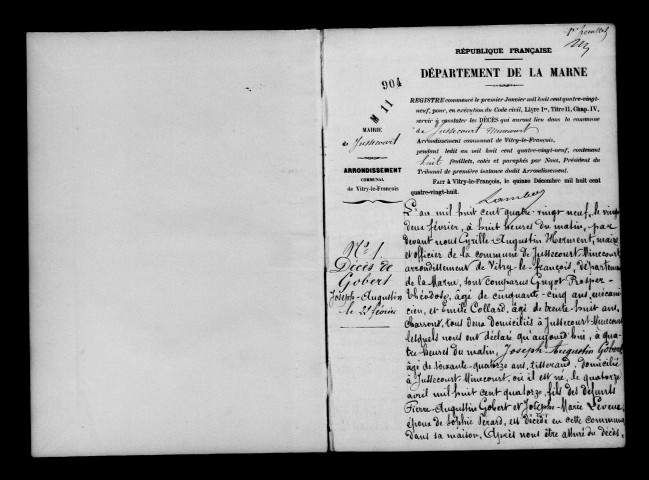 Jussecourt-Minecourt. Décès 1889-1898