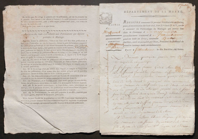 Maffrécourt. Publications de mariage an XIII-1927