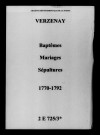 Verzenay. Baptêmes, mariages, sépultures 1770-1792
