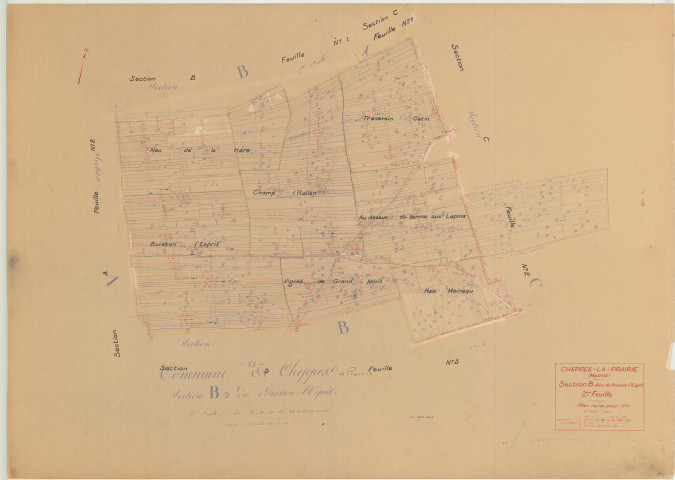 Cheppes-la-Prairie (51148). Section B2 échelle 1/2500, plan mis à jour pour 1951, plan non régulier (papier)