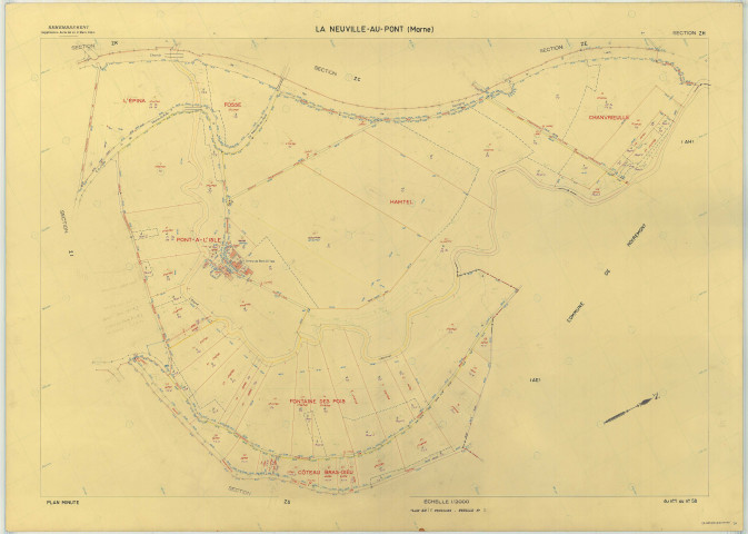 Neuville-au-Pont (La) (51399). Section ZH échelle 1/2000, plan remembré pour 1977, plan régulier (papier armé)
