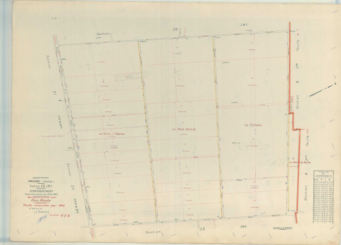 Prunay (51449). Section ZC échelle 1/2000, plan renouvelé pour 1962, plan régulier (papier armé).
