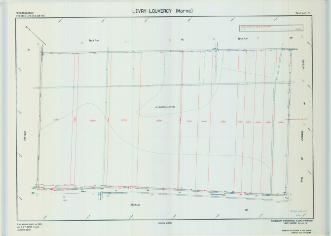 Livry-Louvercy (51326). Section YL échelle 1/2000, plan remembré pour 2004 (remembrement intercommunal de la Plaine Champenoise), plan régulier (calque)