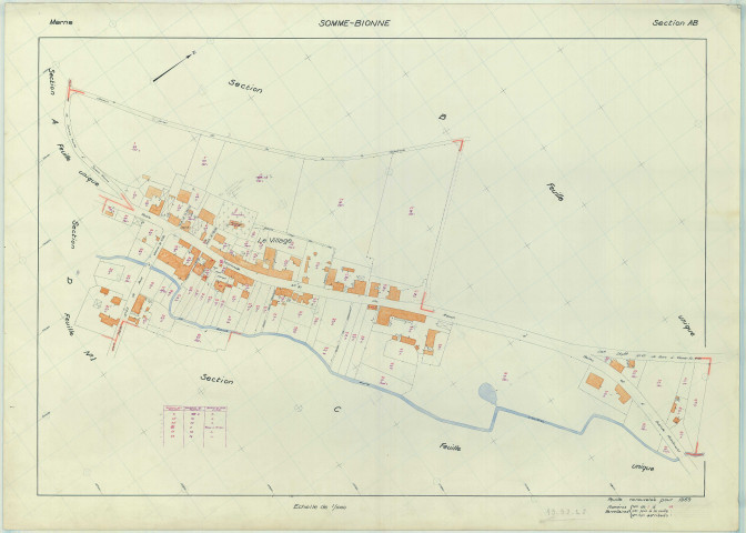 Somme-Bionne (51543). Section AB échelle 1/1000, plan renouvelé pour 1969, plan régulier (papier armé)