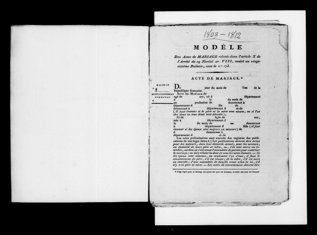 Vandières. Publications de mariage, mariages an XI-1812