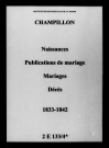 Champillon. Naissances, publications de mariage, mariages, décès 1833-1842