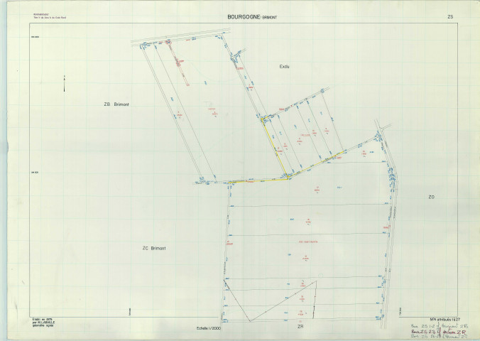Bourgogne-Fresne (51075). Section ZS échelle 1/2000, plan remembré pour 1982, plan régulier de qualité P5 (papier armé).
