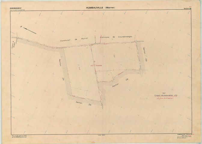 Humbauville (51296). Section ZA échelle 1/2000, plan remembré pour 1972, plan régulier (papier armé)