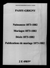 Passy-Grigny. Naissances, mariages, décès, publications de mariage 1873-1882