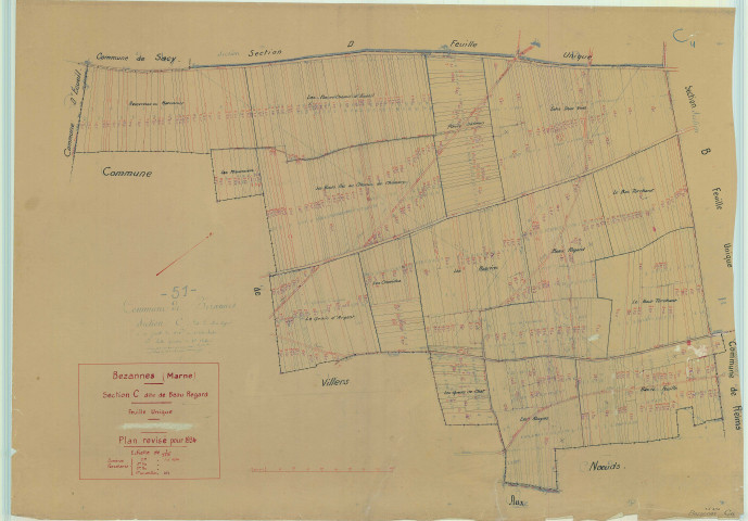 Bezannes (51058). Section C1 échelle 1/2500, plan mis à jour pour 1934, plan non régulier (papier).