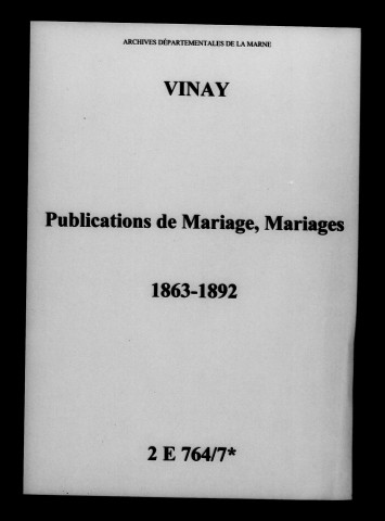 Vinay. Publications de mariage, mariages 1863-1892