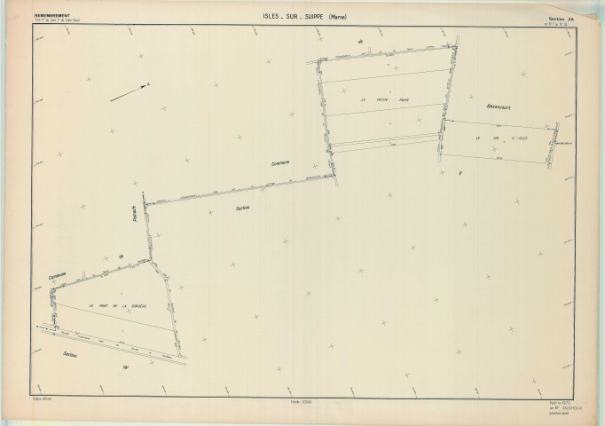 Isles-sur-Suippe (51299). Section ZA échelle 1/2000, plan remembré pour 1973, plan régulier (papier).