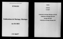 Étoges. Publications de mariage, mariages an XI-1833