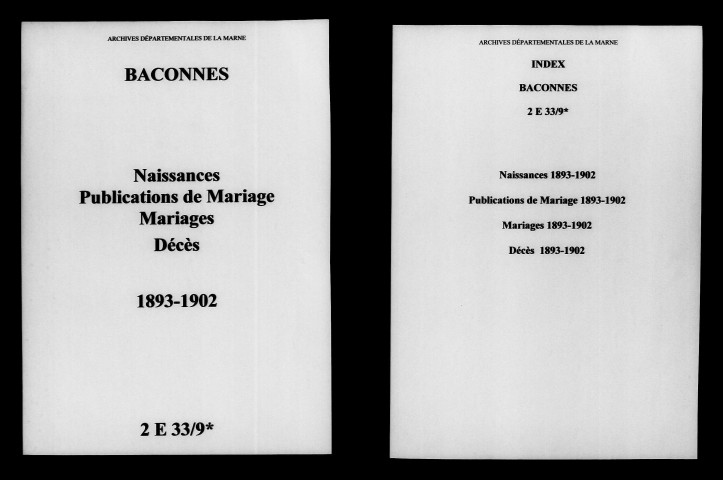 Baconnes. Naissances, publications de mariage, mariages, décès 1893-1902
