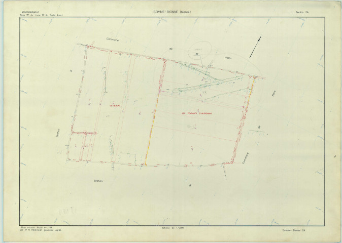 Somme-Bionne (51543). Section ZA échelle 1/2000, plan remembré pour 1974 (extension Hans section ZI), plan régulier (papier armé)