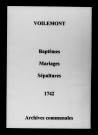 Voilemont. Baptêmes, mariages, sépultures 1742