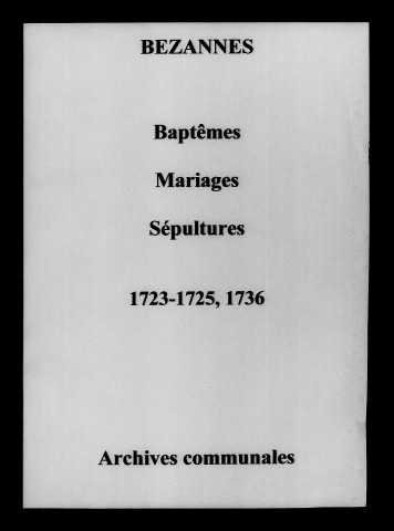 Bezannes. Baptêmes, mariages, sépultures 1723-1736