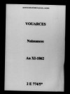 Vouarces. Naissances an XI-1862