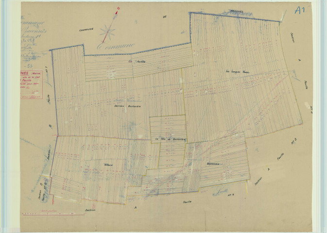 Baconnes (51031). Section A1 échelle 1/2500, plan mis à jour pour 1939, plan non régulier (papier).
