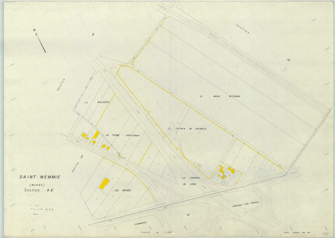 Saint-Memmie (51506). Section AE échelle 1/1000, plan remanié pour 1983, plan régulier (papier armé)
