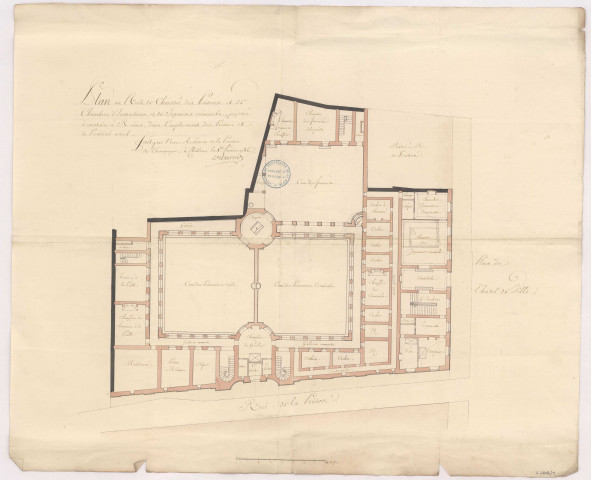 Plan au rez de chaussée des prisons et des chambres d'instructions et des jugements, 1777.